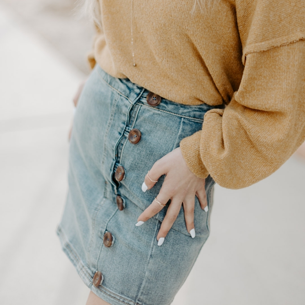 Wishlist Mini Denim Skirt With Button Detail - Picture 1 of 6